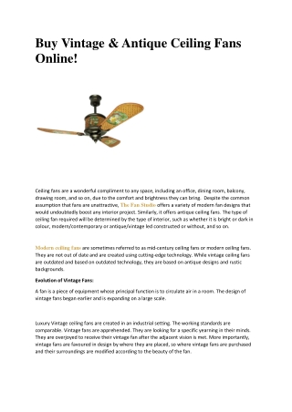 Buy Vintage & Antique Ceiling Fans Online!