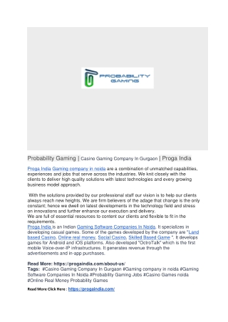 Probability Gaming | Casino Gaming Company In Gurgaon | Proga India