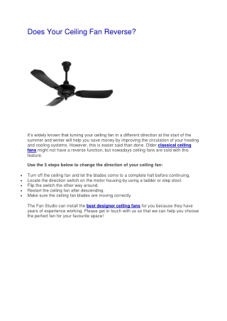 Does Your Ceiling Fan Reverse?