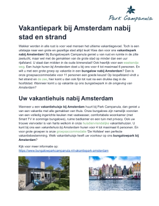 Vakantiepark bij Amsterdam nabij stad en strand