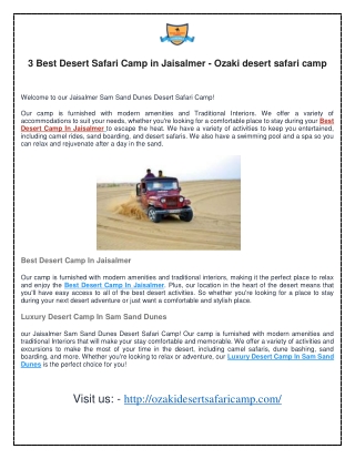 3 Best Desert Safari Camp in Jaisalmer