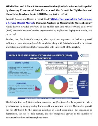 Middle East and Africa Software-as-a-Service (SaaS) Market Presss Release