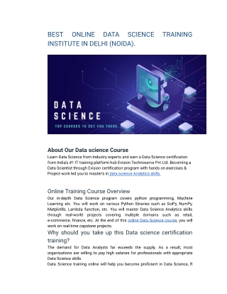 BEST ONLINE DATA SCIENCE TRAINING INSTITUTE IN DELHI (NOIDA).