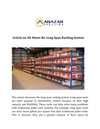 Article on All About the Long Span Racking System.