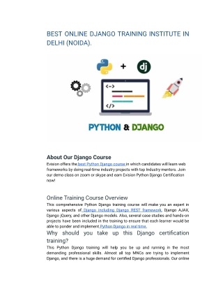 BEST ONLINE DJANGO TRAINING INSTITUTE IN DELHI (NOIDA).