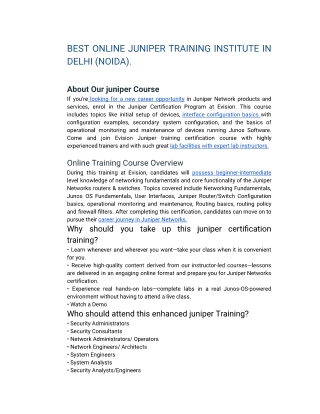 BEST ONLINE JUNIPER TRAINING INSTITUTE IN DELHI (NOIDA).
