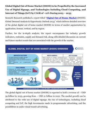 Global Digital Out of Home Market (DOOH) Press Release