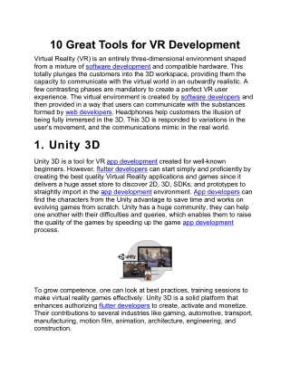 10 Great Tools for VR Development