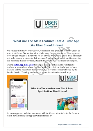 What Are The Main Features That A Tutor App Like Uber Should Have?