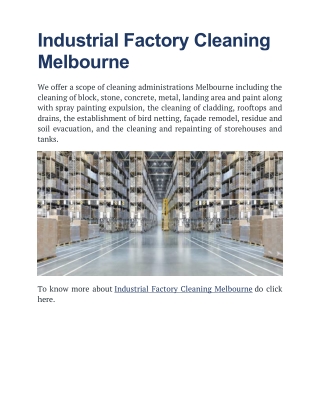 Industrial Factory Cleaning Melbourne