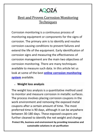 Best and Proven Corrosion Monitoring Techniques