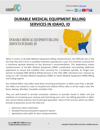 DURABLE MEDICAL EQUIPMENT BILLING SERVICES IN IDAHO, ID