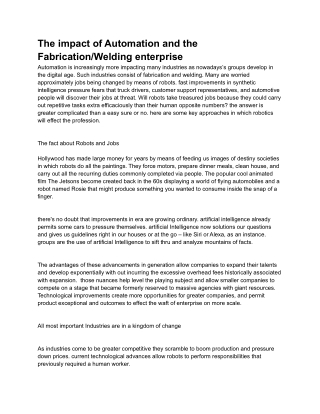 The impact of Automation and the Fabrication_Welding enterprise