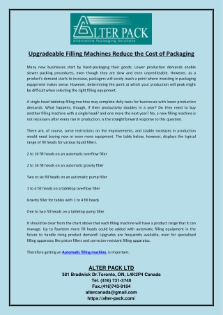 Upgradeable Filling Machines Reduce the Cost of Packaging