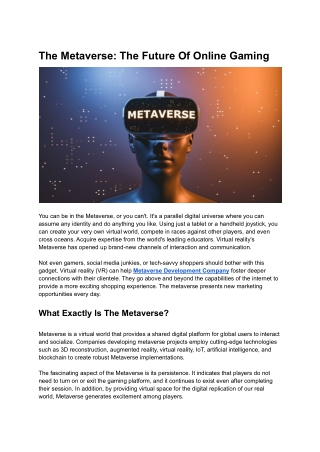 The Metaverse_ The Future Of Online Gaming