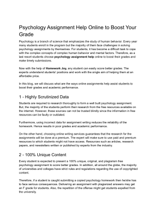 Psychology Assignment Help Online to Boost Your Grade
