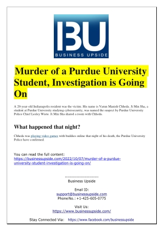 Murder of a Purdue University Student, Investigation is Going On