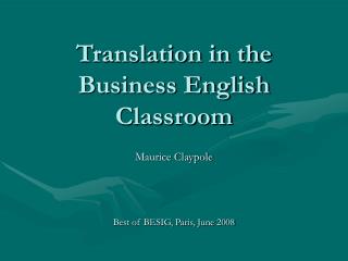 Translation in the Business English Classroom