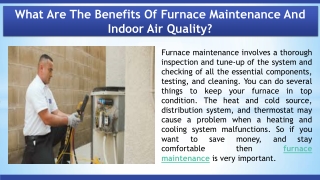 What Are The Benefits Of Furnace Maintenance And Indoor Air Quality