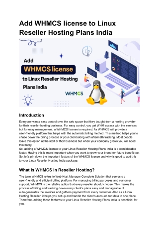 Add WHMCS license to Linux Reseller Hosting Plans India