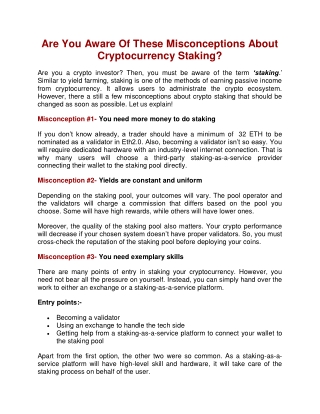 Misconceptions About Cryptocurrency Staking