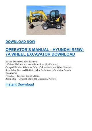 OPERATOR'S MANUAL - HYUNDAI R55W-7A WHEEL EXCAVATOR DOWNLOAD