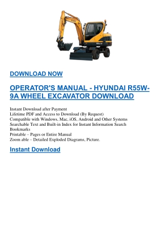 OPERATOR'S MANUAL - HYUNDAI R55W-9A WHEEL EXCAVATOR DOWNLOAD
