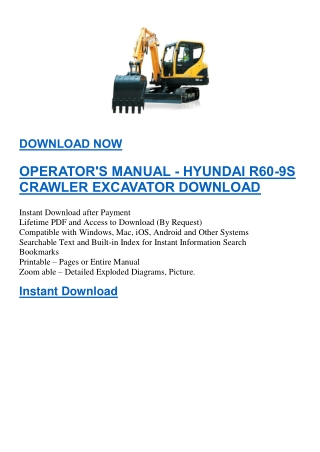 OPERATOR'S MANUAL - HYUNDAI R60-9S CRAWLER EXCAVATOR DOWNLOAD