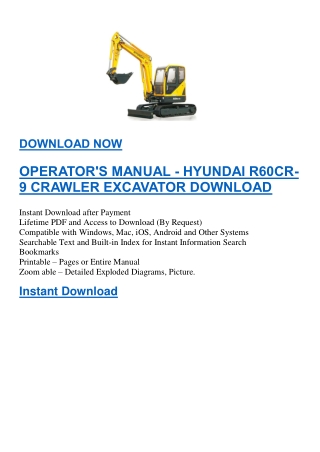 OPERATOR'S MANUAL - HYUNDAI R60CR-9 CRAWLER EXCAVATOR DOWNLOAD