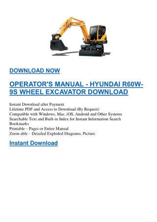 OPERATOR'S MANUAL - HYUNDAI R60W-9S WHEEL EXCAVATOR DOWNLOAD
