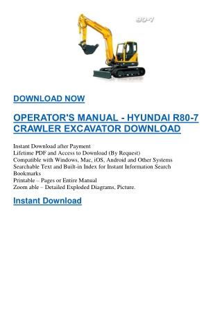 OPERATOR'S MANUAL - HYUNDAI R80-7 CRAWLER EXCAVATOR DOWNLOAD