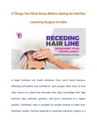 Everything You Need to Know About Hairline Lowering Surgery in India