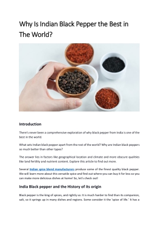 Why Is Indian Black Pepper the Best in The World