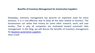 Benefits of Inventory Management for Automotive Suppliers