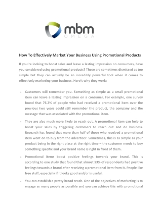 How To Effectively Market Your Business Using Promotional Products - MBM Omega