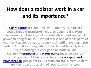 How does a radiator work in a car and its importance?