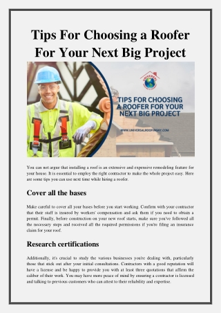 Tips For Choosing a Roofer For Your Next Big Project