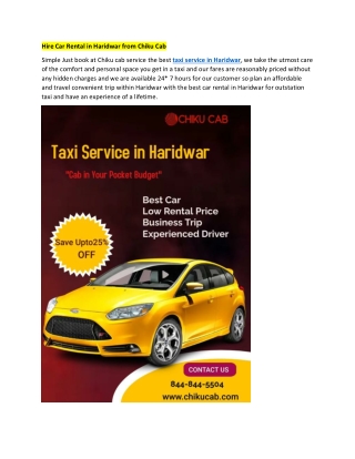 Hire Car Rental in Haridwar from Chiku Cab