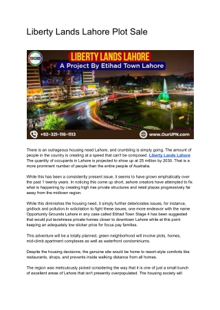 Liberty Lands Lahore Plot Sale