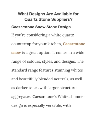 What Designs Are Available for Quartz Stone Suppliers