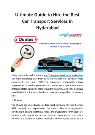 Ultimate Guide to Hire the Best Car Transport Services in Hyderabad