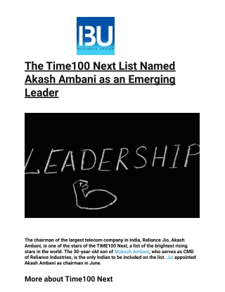 The Time100 Next List Named Akash Ambani as an Emerging Leader