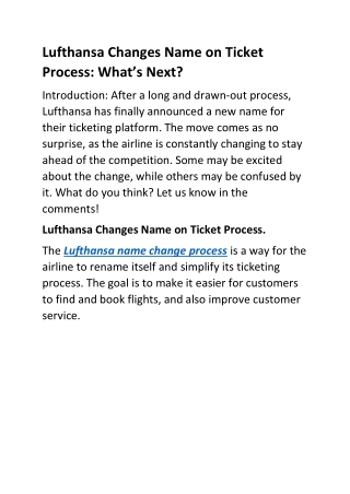 Lufthansa Changes Name on Ticket Process