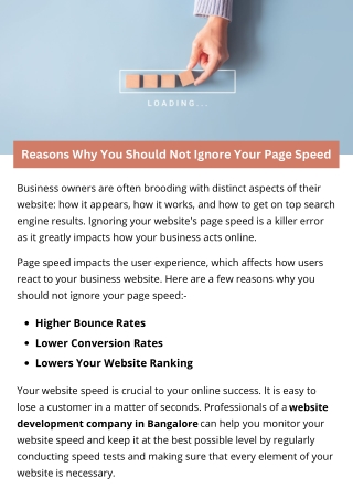 Reasons Why You Should Not Ignore Your Page Speed