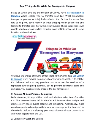 Top 7 Things To Do While Car Transport in Haryana