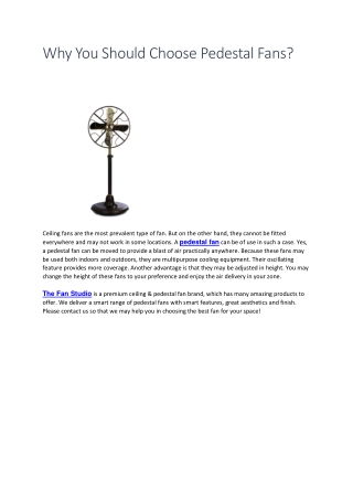 Why You Should Choose Pedestal Fans?
