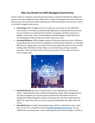 Why You Should Use AWS Managed Cloud Services