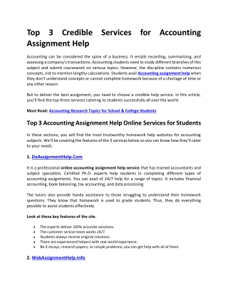 Top 3 Accounting Assignment Help Service