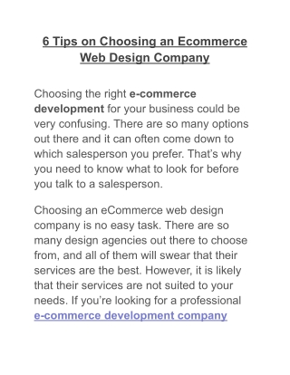 6 Tips on Choosing an Ecommerce Web Design Company