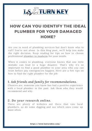 How can you identify the ideal plumber for your damaged home
